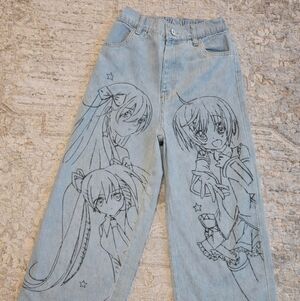 SHEIN Light Blue Anime Graphic Jeans